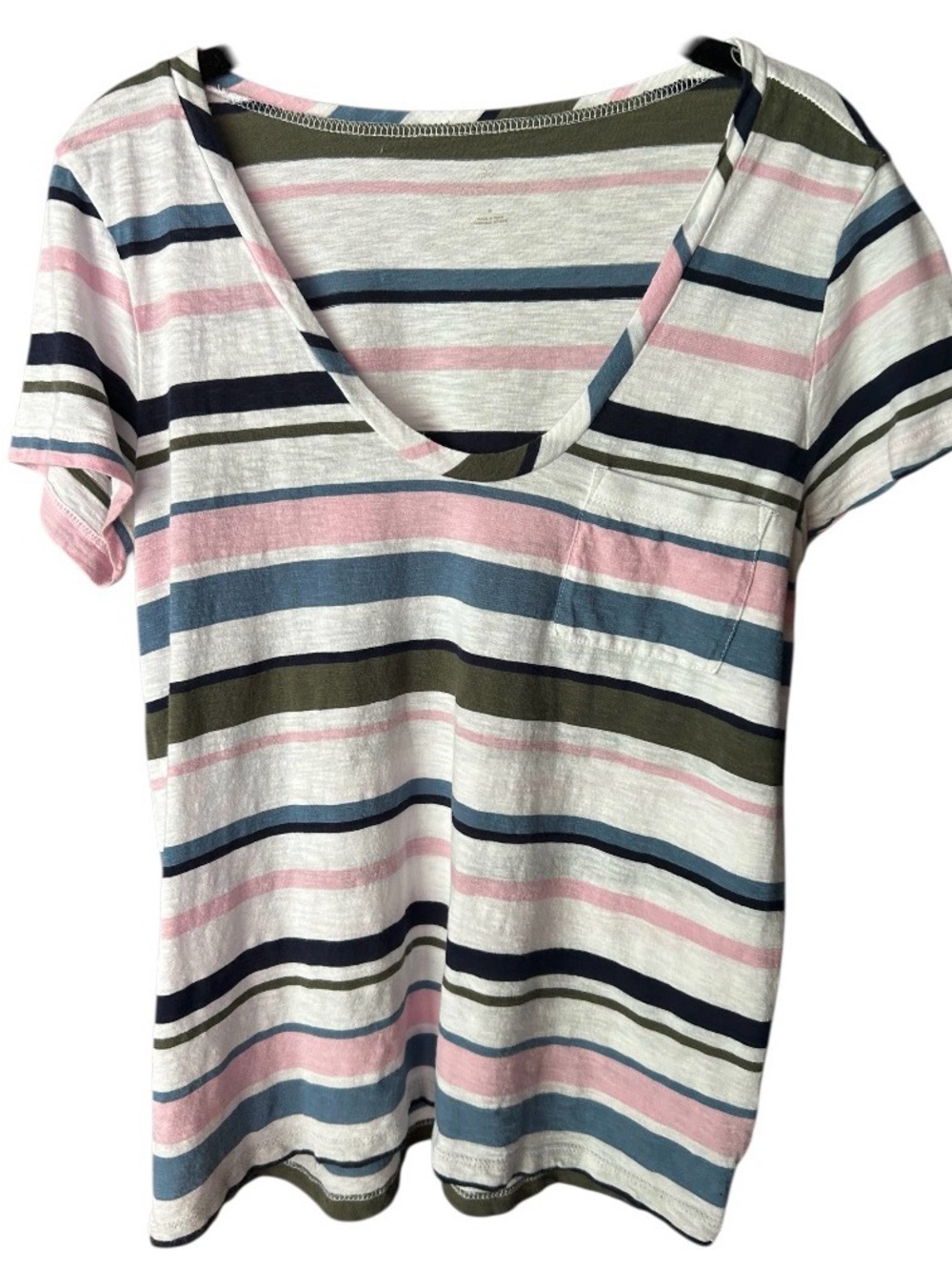 NWOT Caslon Scoop Neck Pocket Tee in Pink, Blue & Olive
